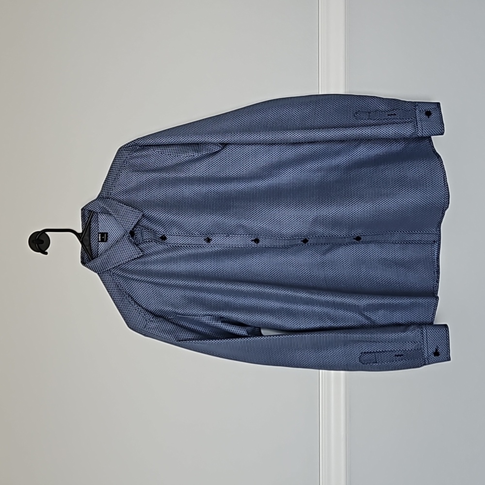 SHEIN Men's Casual Button Down Shirt Diamond Pattern Long Sleeve L Blue